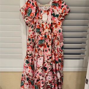 Floral Pink and Green Kids Dress